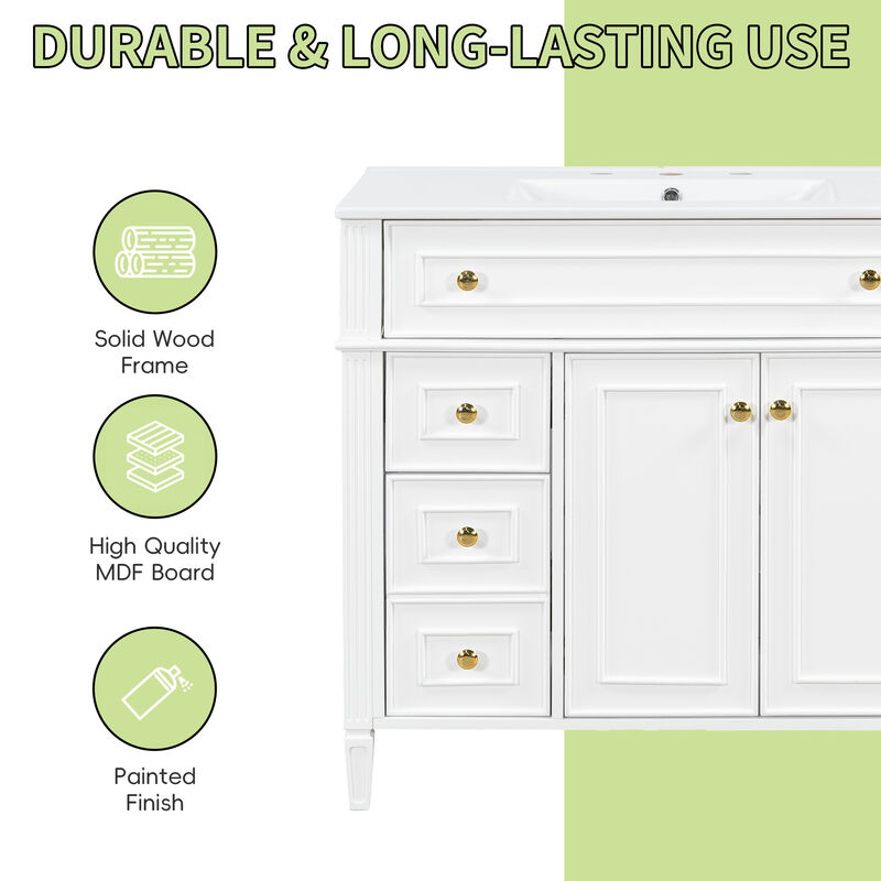 Merax Freestanding Bathroom Storage Vanity with Gold-Tone Handles, 2 Drawers & Cabinet image number 7