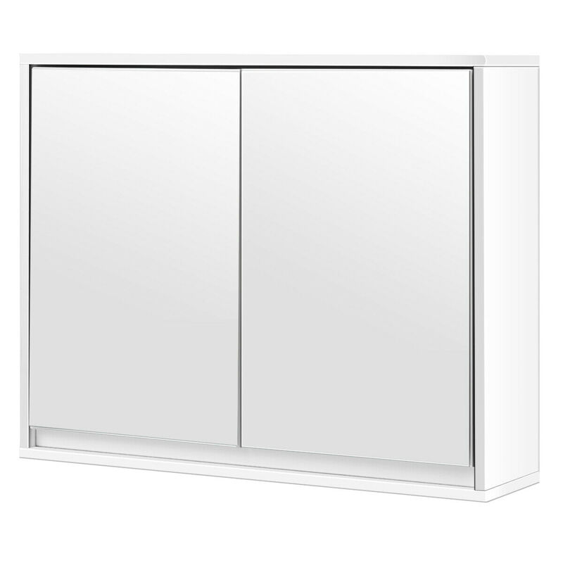 Costway Wall Mounted Bathroom Medicine Cabinet Storage Cabinet Double Mirror Door Organizer Shelf White