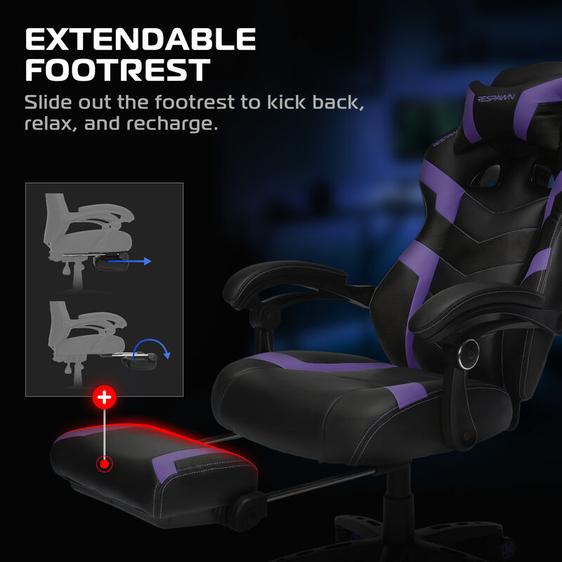 RESPAWN 110 Pro Ergonomic Gaming Chair with Footrest for Adults - Comfortable Office Gaming Recliner with Lumbar Support and Headrest, Racing Style Video Game Chairs for Computer Gamer image number 2