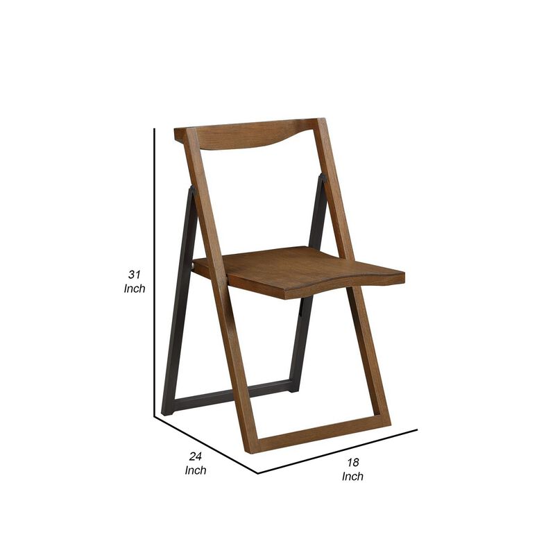 Curved Trim Panel Back Foldable Chair, Set of 2, Brown - Benzara