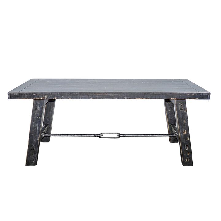 Rena Dining Table with Turnbuckles, 74 Inch Black Sand Mahogany Wood - Benzara