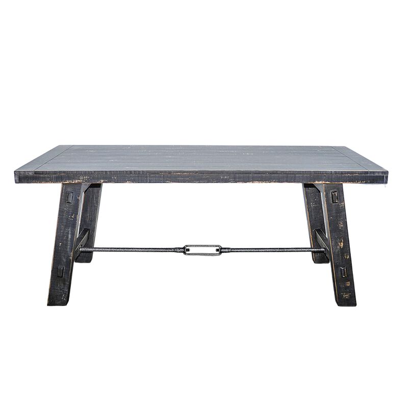 Rena Dining Table with Turnbuckles, 74 Inch Black Sand Mahogany Wood - Benzara