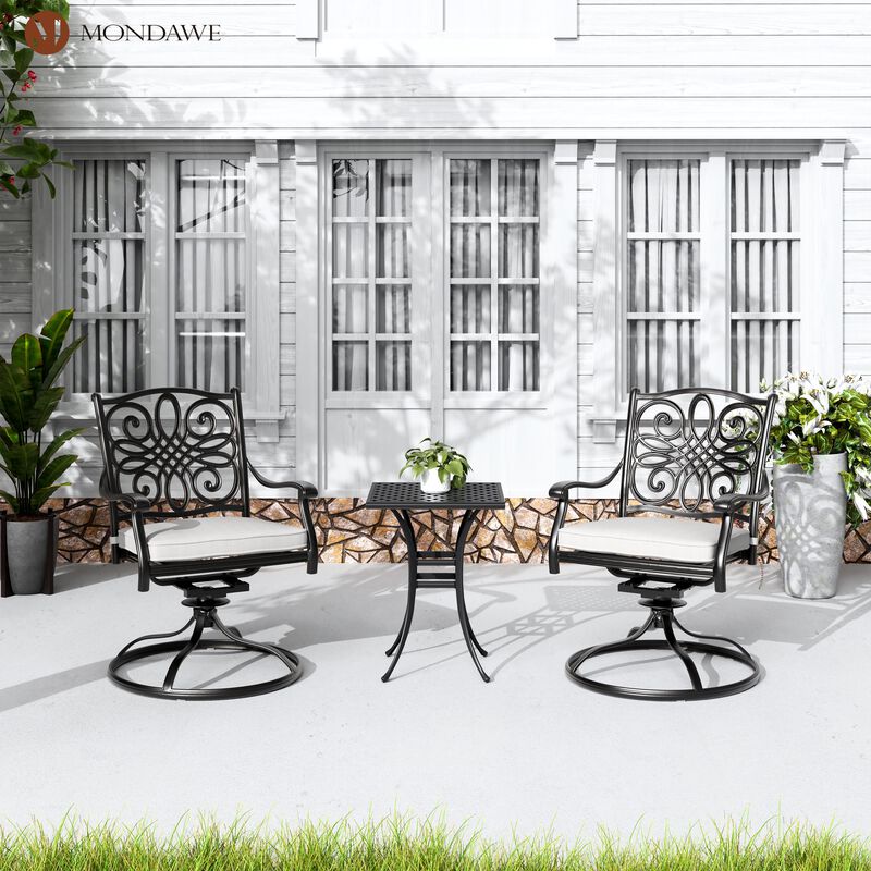 Mondawe 2 Pieces Cast Aluminum Swivel Chair Outdoor Patio Dining Chair with Olefin Fabric Cushion