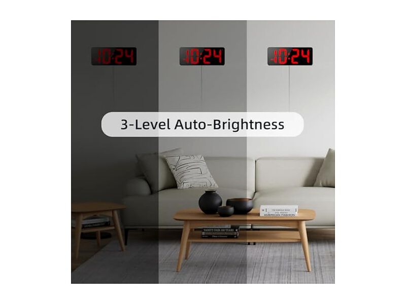 LED Digital Display Digits Auto Brightness Wall Clock Silent Red Farmhouse image number 3