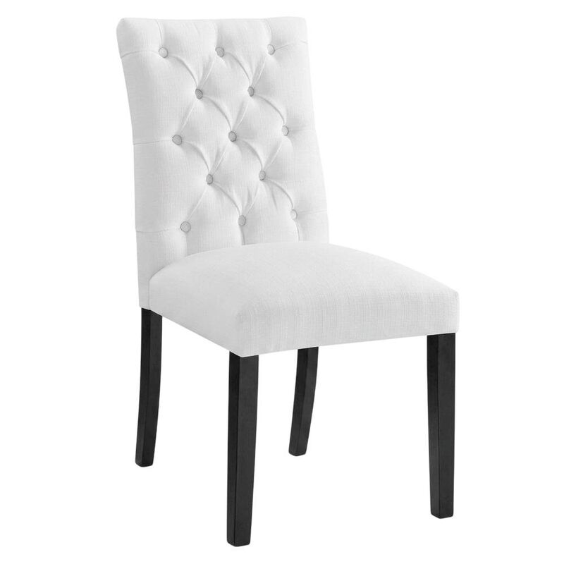 Button-Tufted Upholstered Fabric Parsons Chair, White image number 1