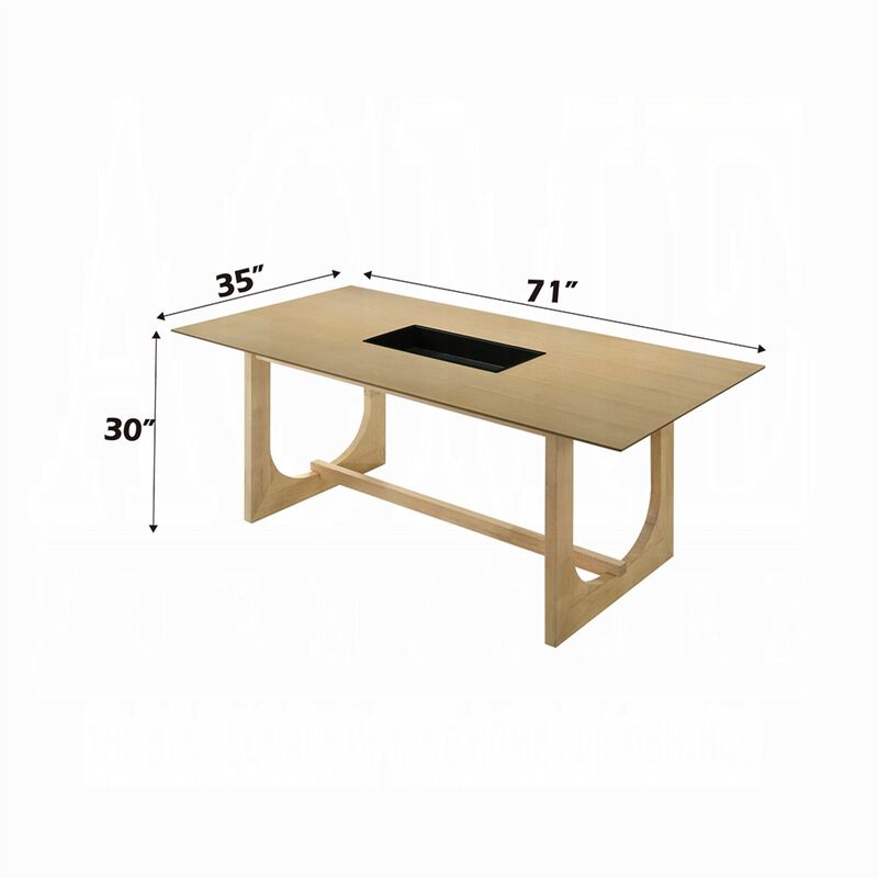 Yodo Rectangular Dining Table, U Sled Base, Natural Brown Wood 71 Inch