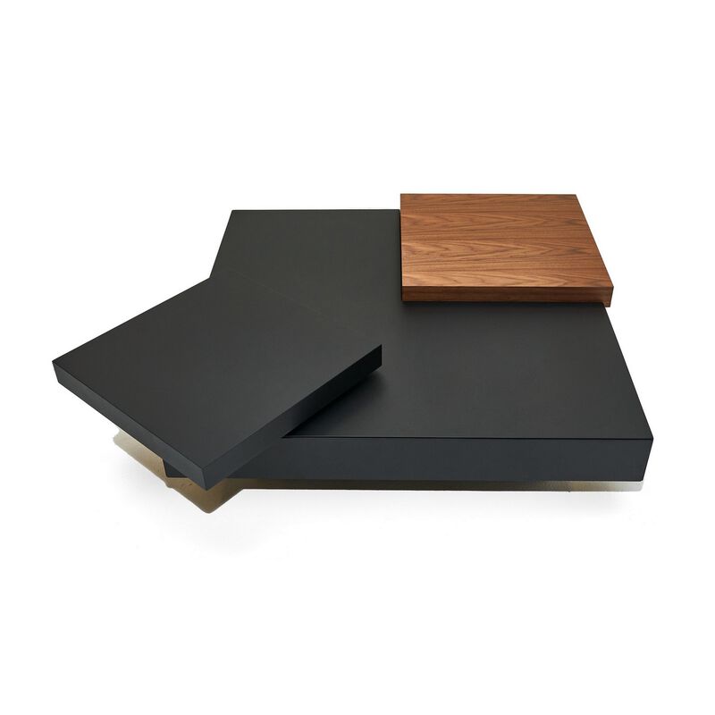 39 Inch Coffee Table, Adjustable Top, Hidden Storage, Walnut, Black Wood - Benzara