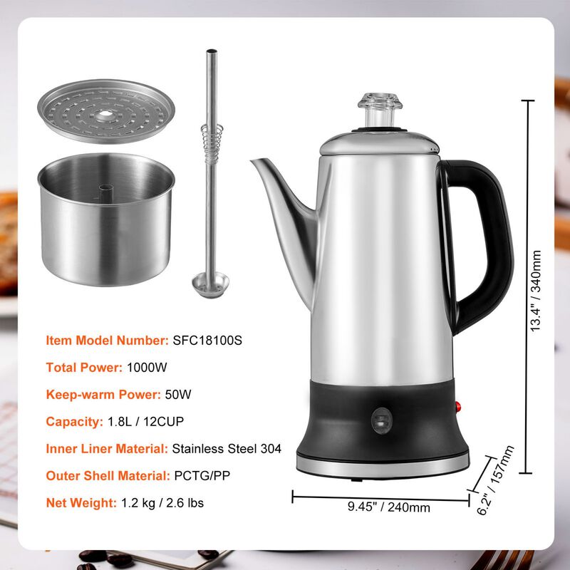 Stainless Steel Electric Coffee Percolator Pot, image number 9