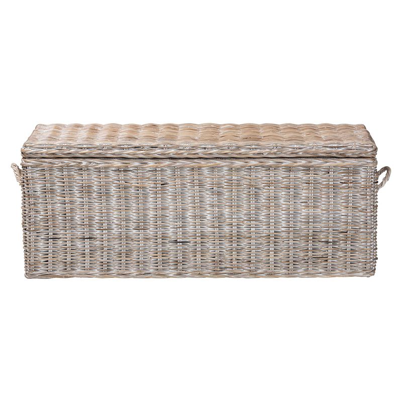 bali & pari Clarette Whitewashed Rattan Storage Bench - Handwoven Wicker Storage Trunk with Lift-Top Lid, Boho Coastal Seating for Living Room, Bedroom, or Entryway image number 2