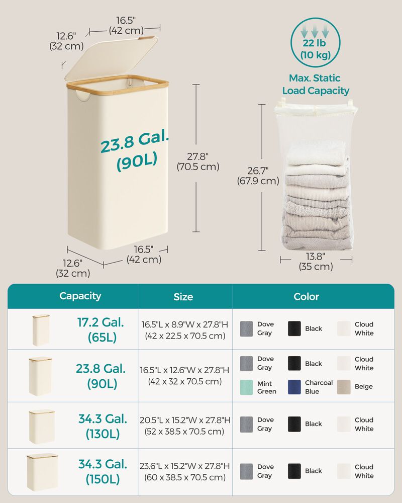 23.8 Gallons (90L) Laundry Hamper with Lid image number 5