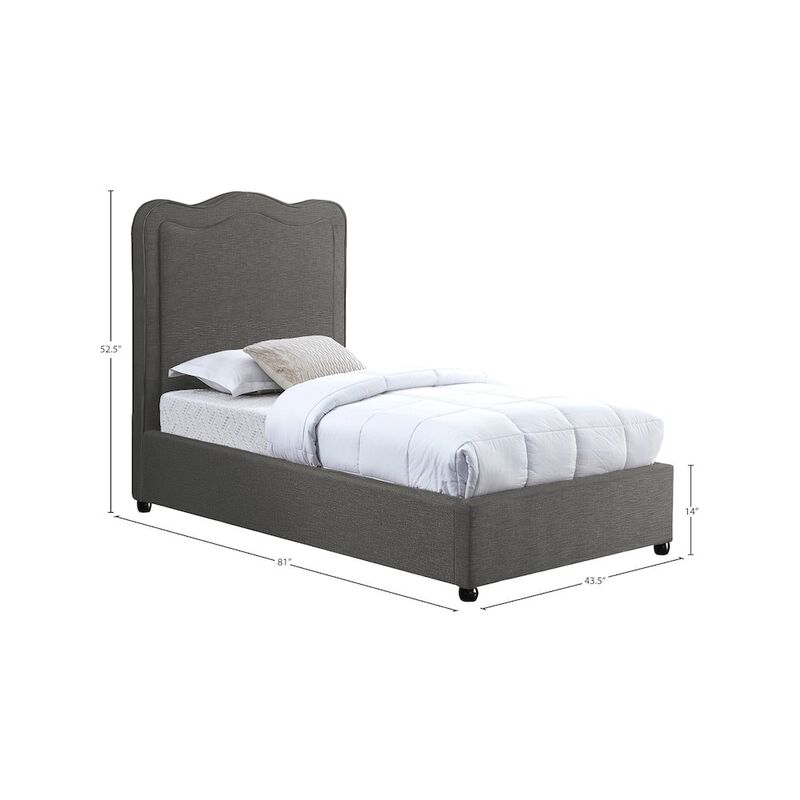 Meridian Furniture Felix Grey Linen Textured Fabric Twin Bed