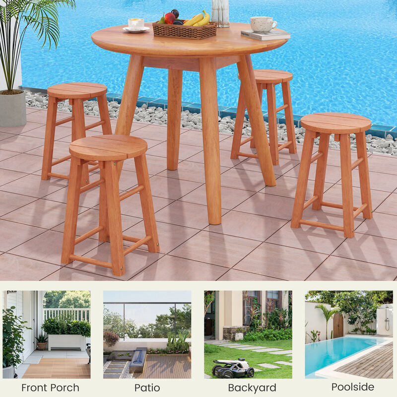 Wood Bar Stools Set of 2 for Outdoor Use, Round Seat and Footrest for Comfort