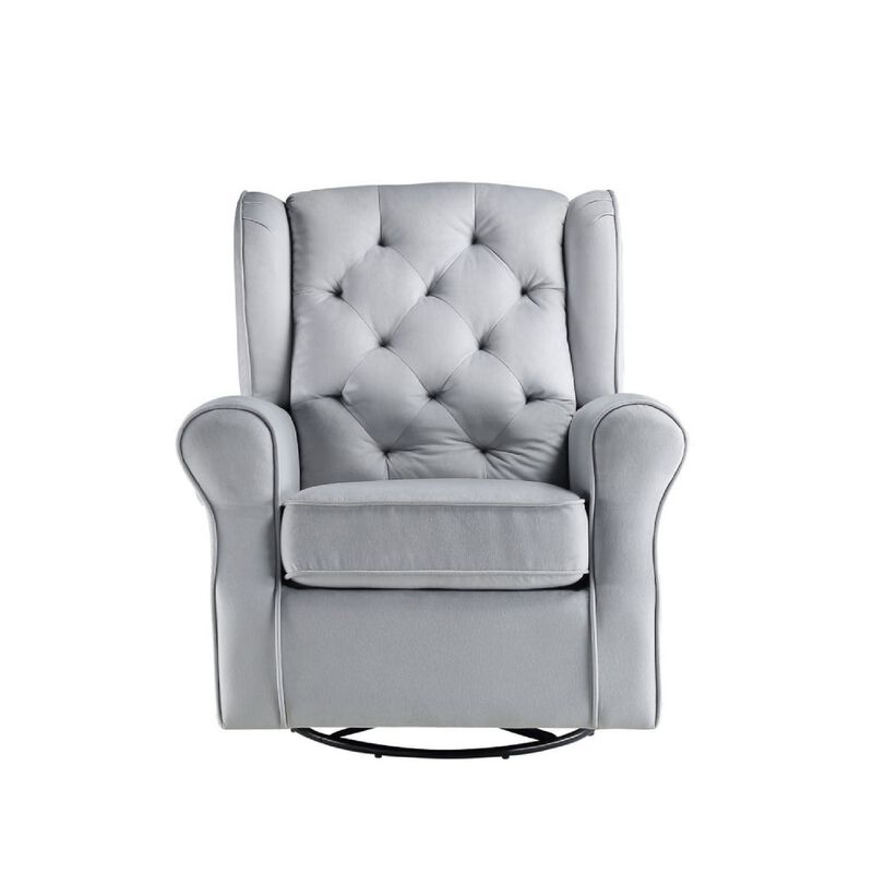 35 Inch Accent Swivel Chair, Glider, Tufted Back, Gray