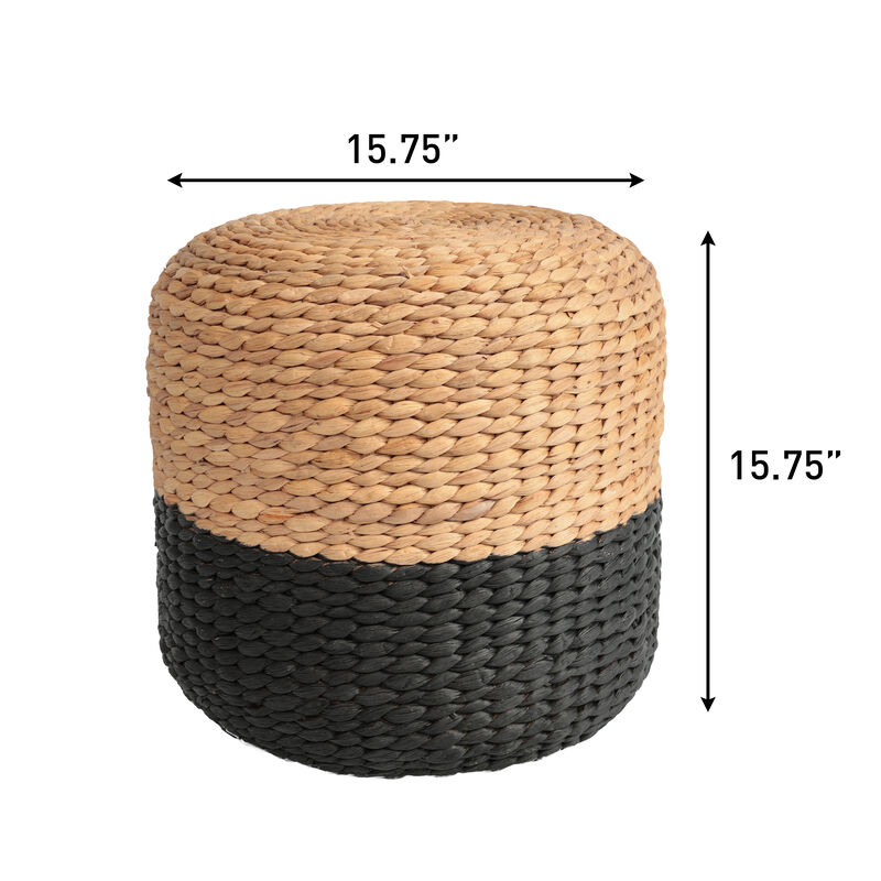 Aimee 15.7" Modern Minimalist Two-Tone Hand-Woven Hyacinth Stool