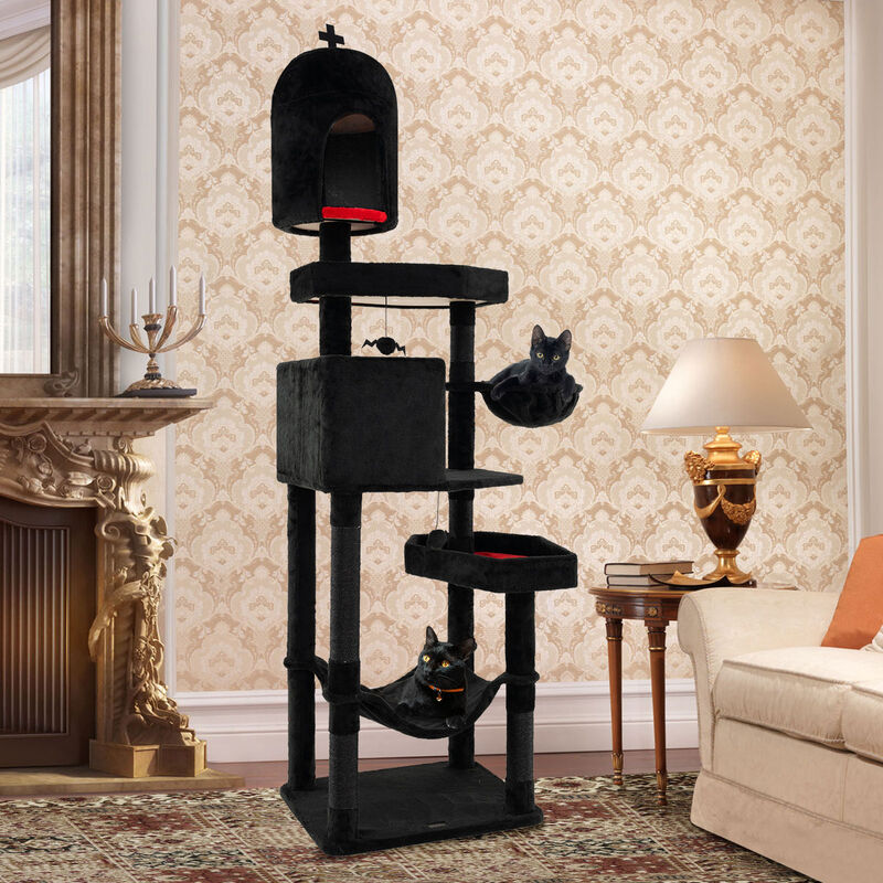 Unique Gothic Cat Furniture with Coffin Cat Bed and Enclosed Condos