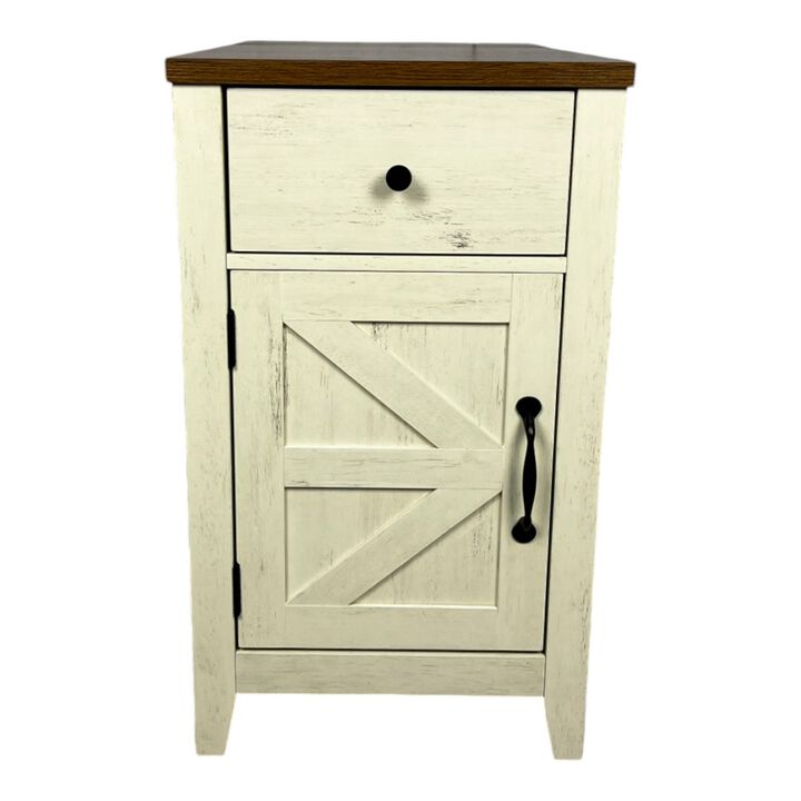 Streamdale Farmhouse End Table with Barn Door & Drawer, Charging Station