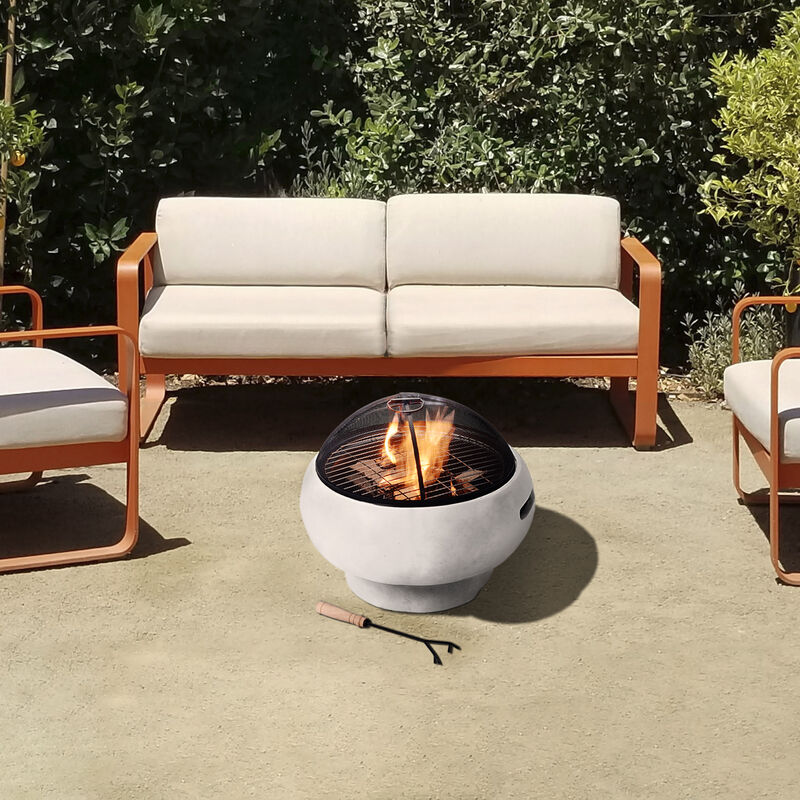 Outdoor Round Faux Concrete Wood Burning Fire Pit with Accessories, Gray image number 5