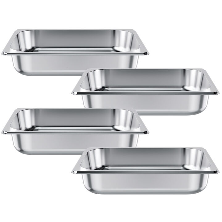 VEVOR 1/2 Size Hotel Pans Steam Table Pans 2.5 Inch Deep Stainless Steel 4 Pack