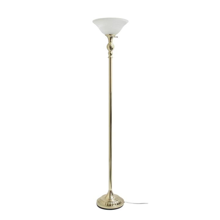 Elegant Designs Home Decorative 1 Light Torchiere Floor Lamp with Marbleized White Glass Shade