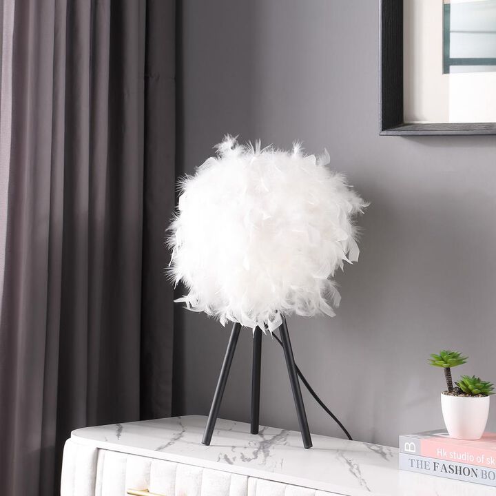 Hivvago 21" Black and White Faux Feather Tripod Table Lamp