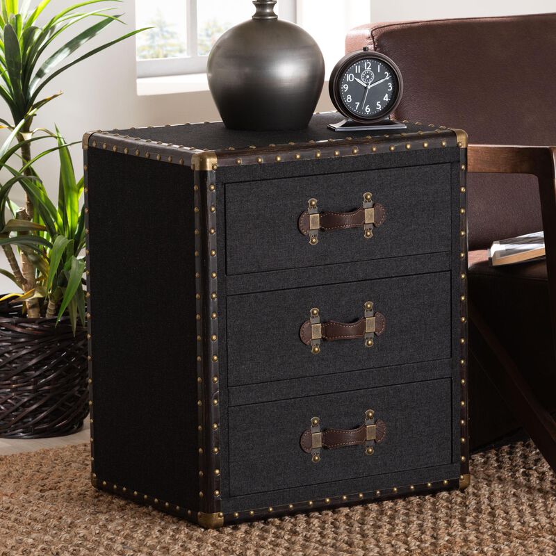 Baxton Studio Mallison Vintage Black Canvas 3 Drawer End Table