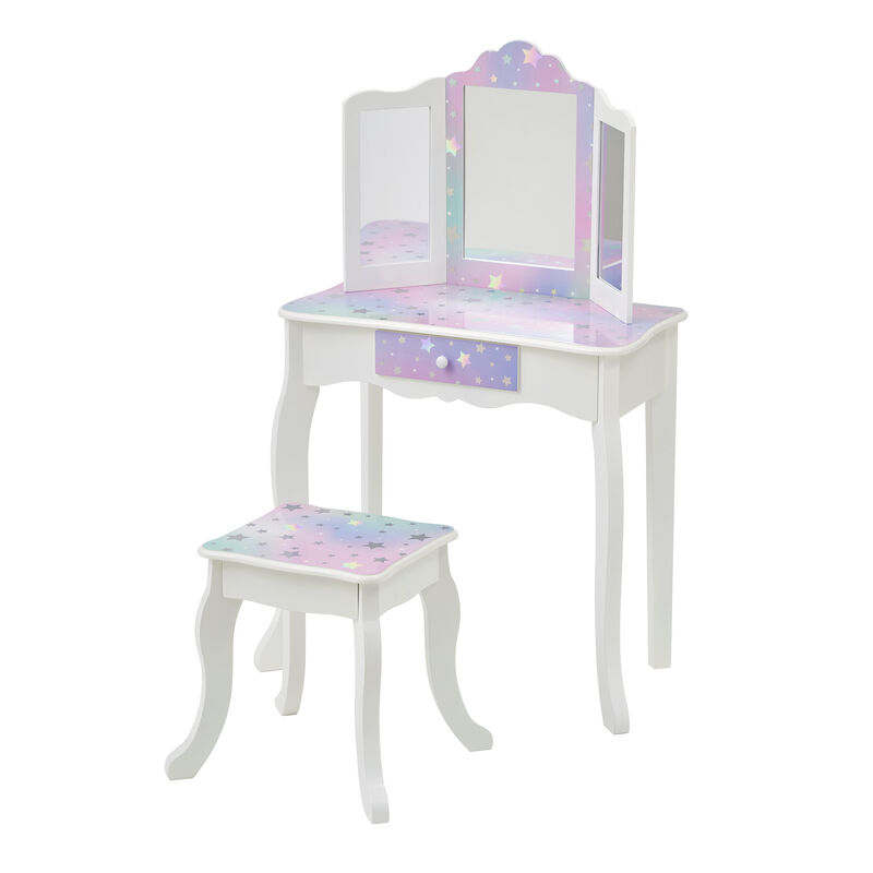 Gisele Starry Sky Kids Vanity Table & Stool, White & Lavender image number 3