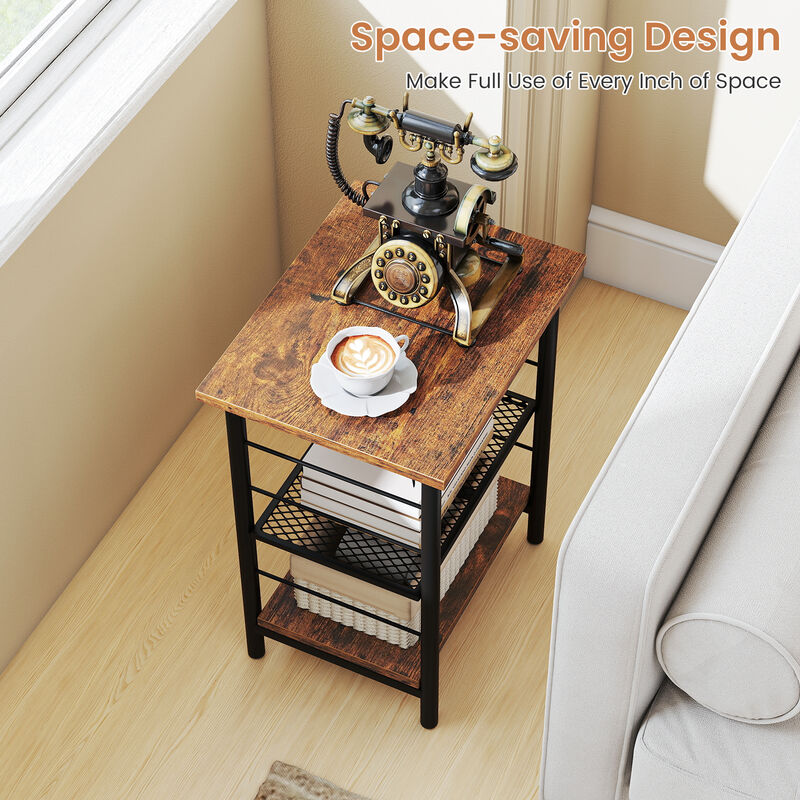 3-Tier End Table with Storage, Space-Saving Nightstand for Bedroom or Living Room