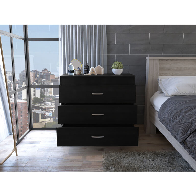 Melia Three Drawer Dresser, Superior Top, Metal Hardware -Black