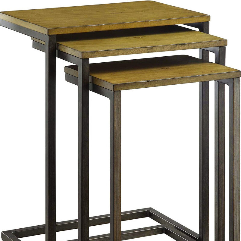 Solid Wood and Metal Nesting End Tables, Set of 3 Compact Tables for Living Room