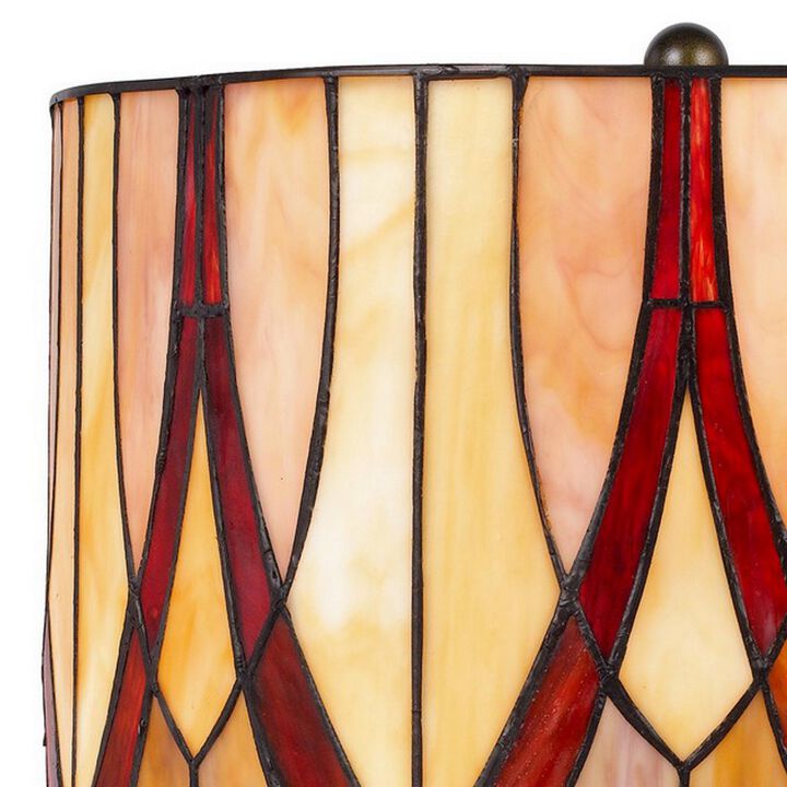 Eli 24 Inch Tiffany Style Table Lamp, Glass Shade, Antique Bronze-Benzara