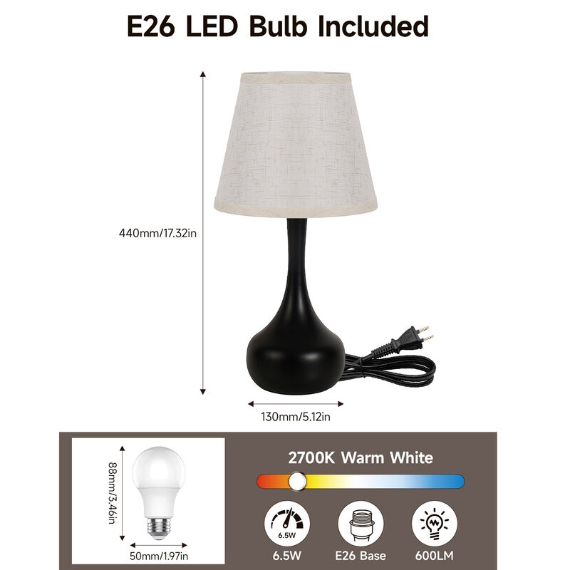 17.3 in. Table Lamp with Gray Linen Shade and Touch Control (Set of 2)