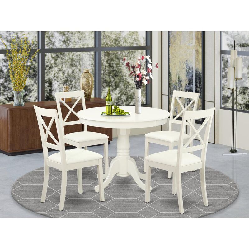 East West Furniture Dining Room Set Linen White, ANBO5-LWH-LC