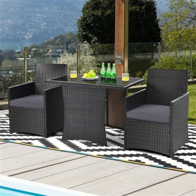 3-Piece Outdoor Patio Furniture Bistro Dining Set in PE Rattan
