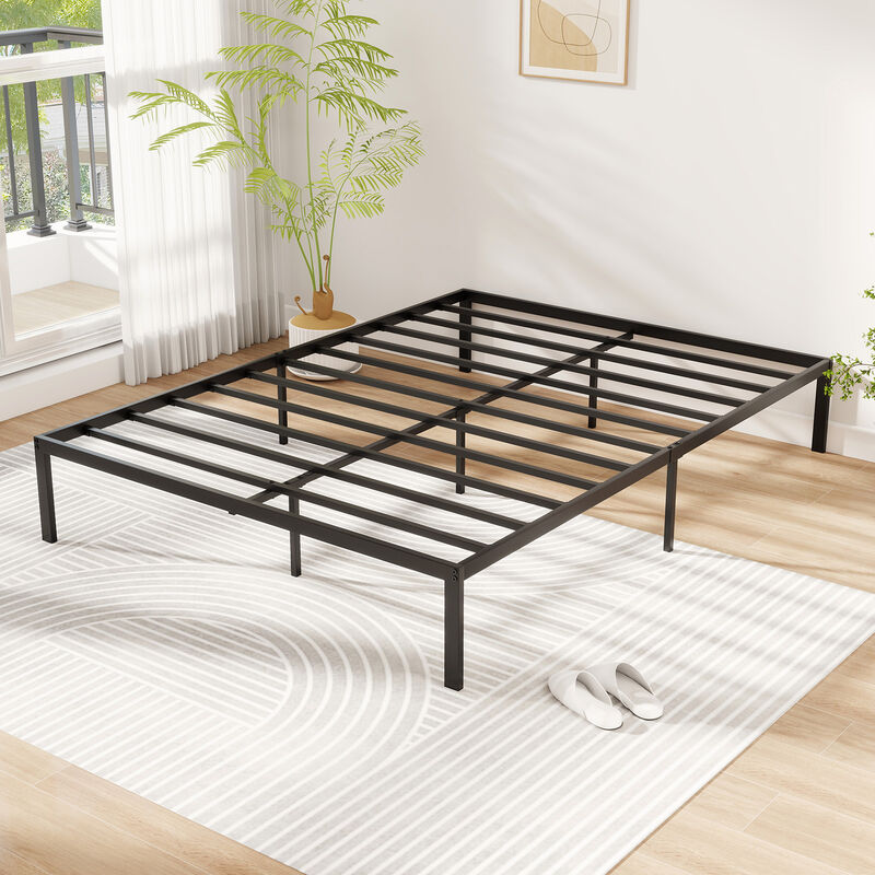 Metal Platform Bed Frame with Reinforced Slats and Mattress Support-Black image number 1
