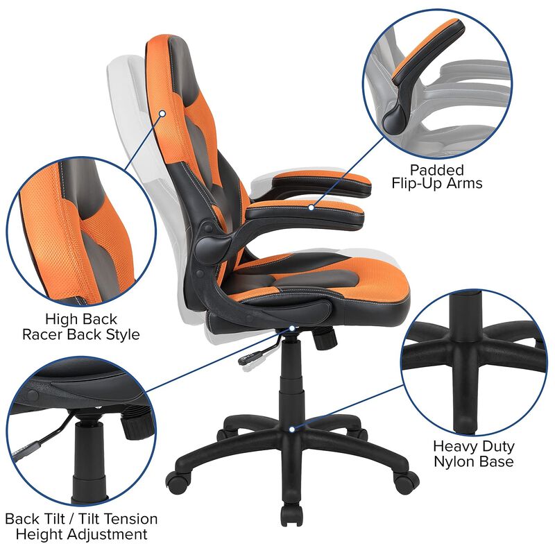 Flash Furniture Red Gaming Desk and Orange/Black Racing Chair Set with Cup Holder and Headphone Hook