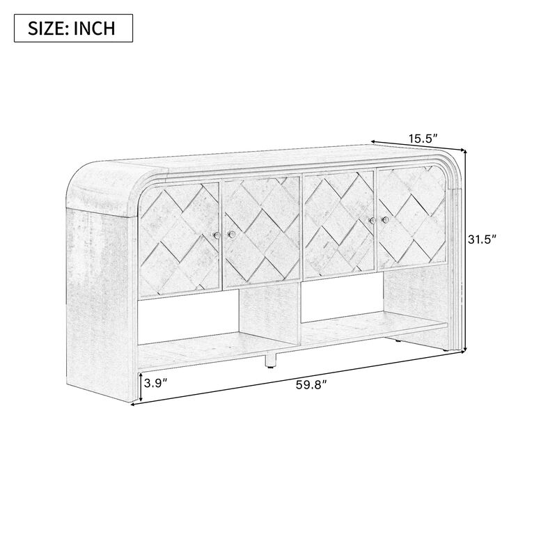Merax U_Style Versatile console table with Woven Wood Slats and Solid Wood Veneer