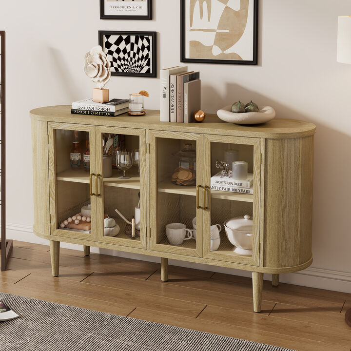 TATEUS Wood & Glass Farmhouse Sideboard – Console Cabinet for Kitchen Dining Storage