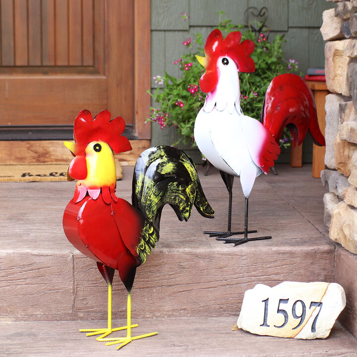Sunnydaze Lewis and Cluck Indoor/Outdoor Metal Rooster Statues - 21.5 in