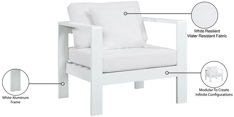 Meridian Furniture Nizuc White Water Resistant Fabric Outdoor Patio Aluminum Arm Chair image number 8