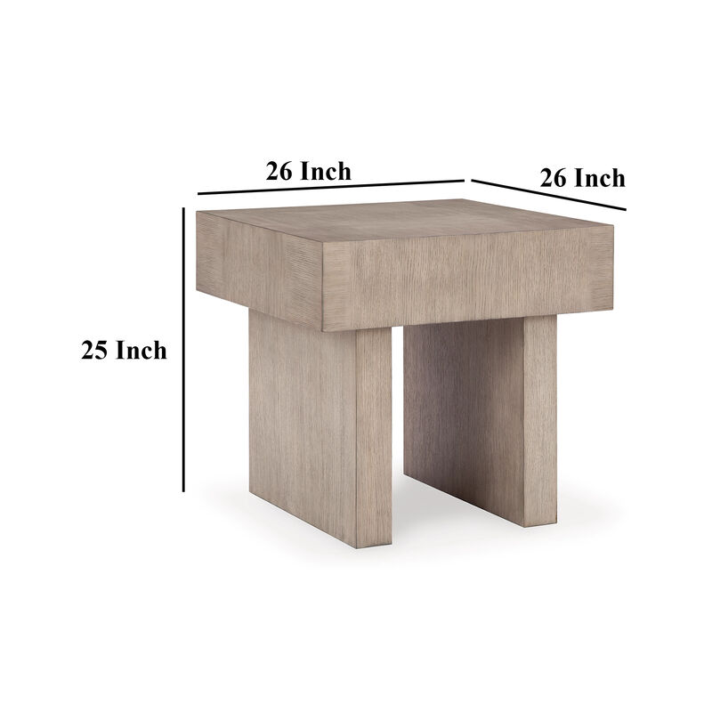 Laina Side End Table, Light Grayish Brown Hardwood, Square 26 Inch