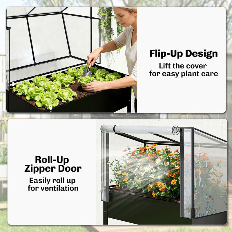 Hivvago Raised Garden Bed with Hinged Greenhouse and Metal Frame image number 5
