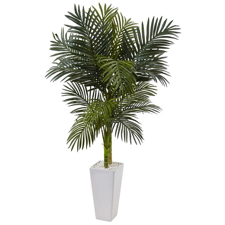 Nearly Natural 5-ft Golden Cane Palm Tree in White Tower Planter