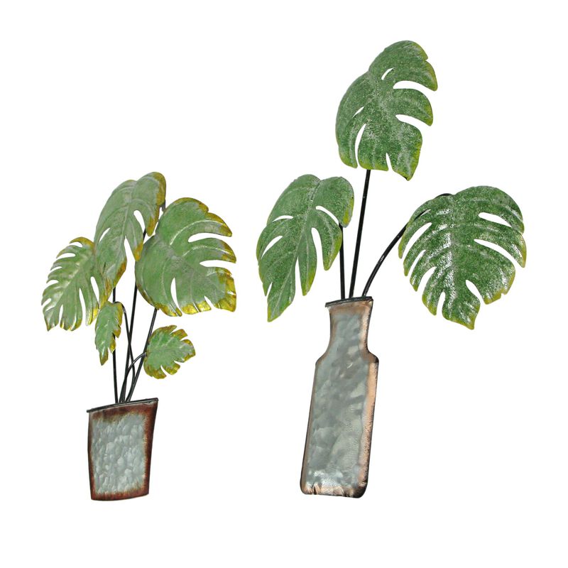 Set of 2 Metal Tropical Potted Plant Wall Art Decorative Sculpture Home Decor image number 5