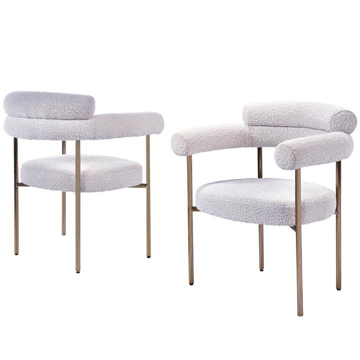 Best Master Furniture Beren Cream Boucle Fabric Dining Chair With Gold Leg, Set Of 2