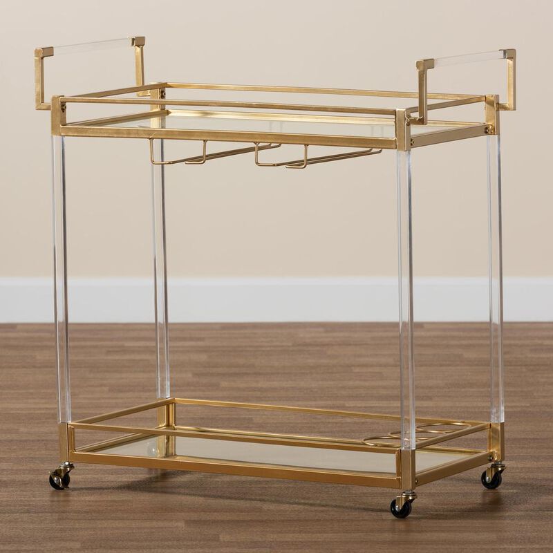 bali & pari Baxton Studio Savannah Contemporary Glam and Luxe Gold Metal and Glass Wine Cart