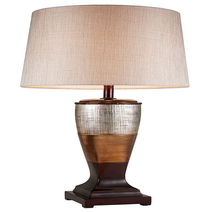 Table Lamp with Colorblock Pedestal Base, Brown - Benzara