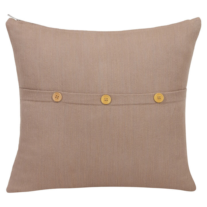 HomeRoots 20" Brown Cotton Throw Pillow With Buttons