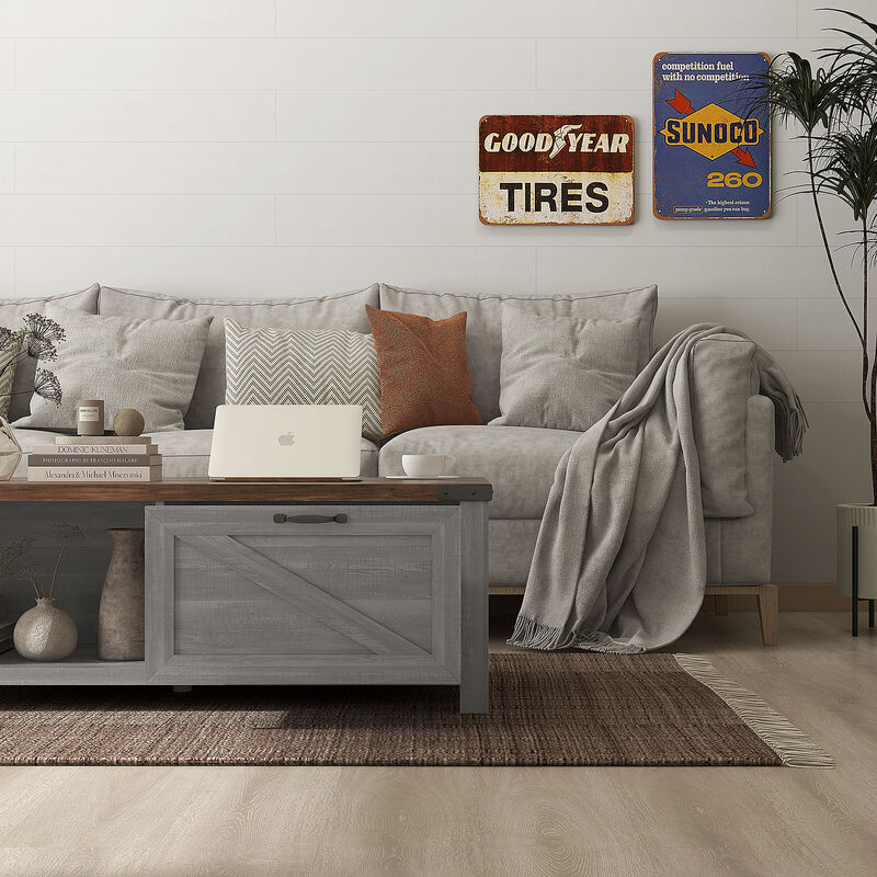 Hivvago Living Room Coffee Table with Open Shelf and Drawer image number 6