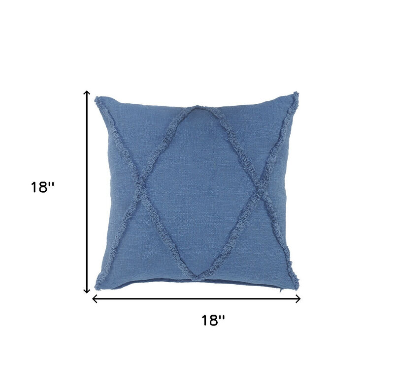 HomeRoots Set of Two Blue Diamond Cotton Throw Pillow With Fringe image number 6