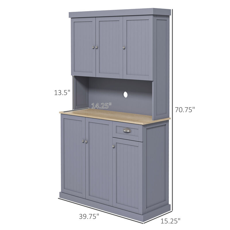 71" Modern Freestanding Kitchen Pantry Cabinet with Adjustable Shelves & Drawer